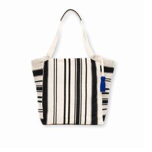 Mercado Global 100% Cotton Striped Rosa Tote Black/White with Tassel Closure